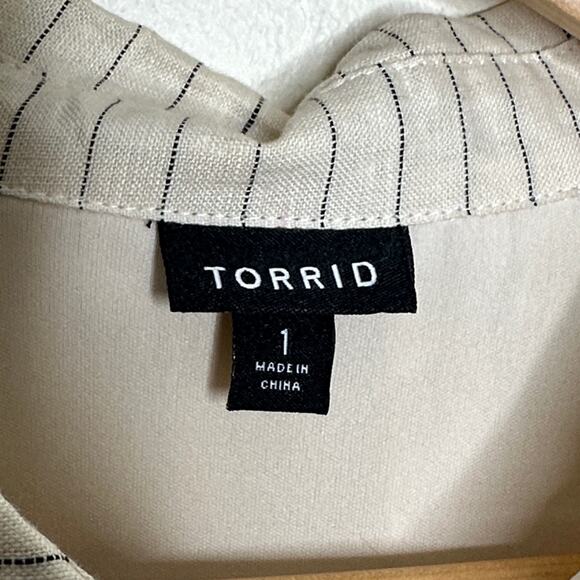 TORRID 100% Linen Fluted Pinstripe Skater Sleeveless Dress Ivory Sz 1X {EE31} - Picture 5 of 7